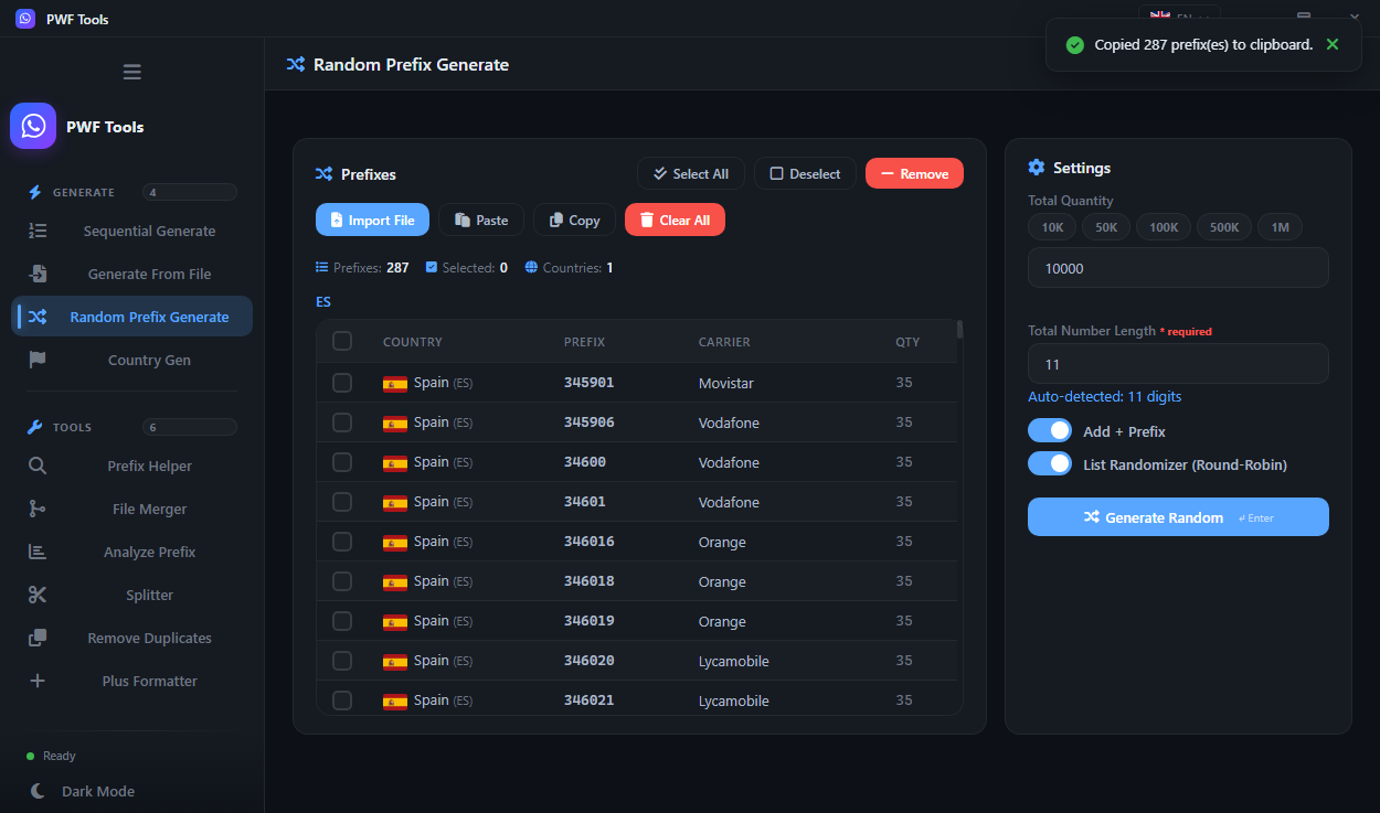 Random Prefix Generate — Spread generation across several prefixes so the output is not one contiguous block.